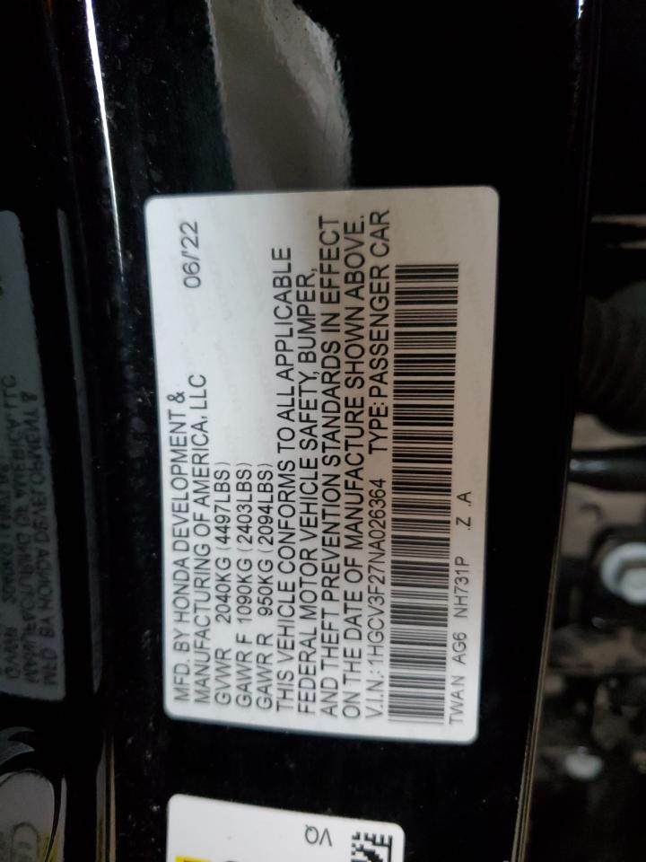 1HGCV3F27NA026364 2022 Honda Accord Hybrid Sport