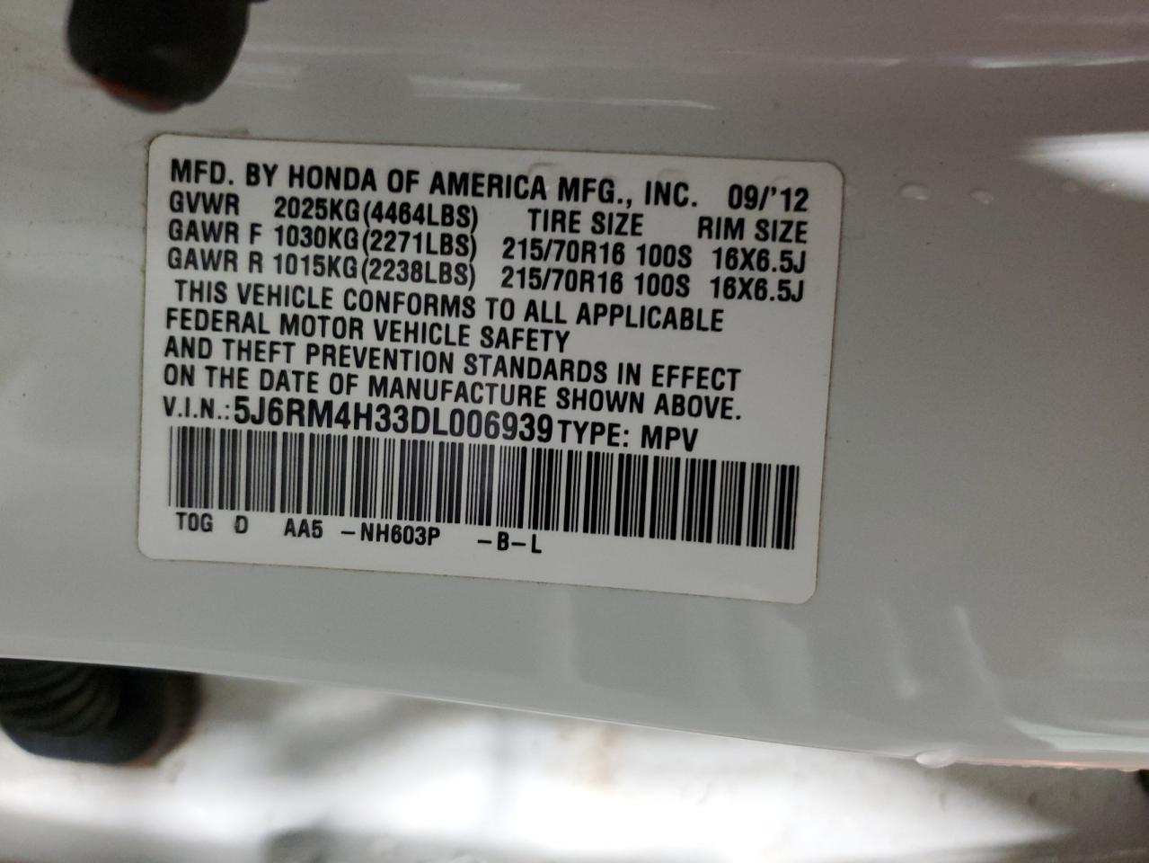 5J6RM4H33DL006939 2013 Honda Cr-V Lx