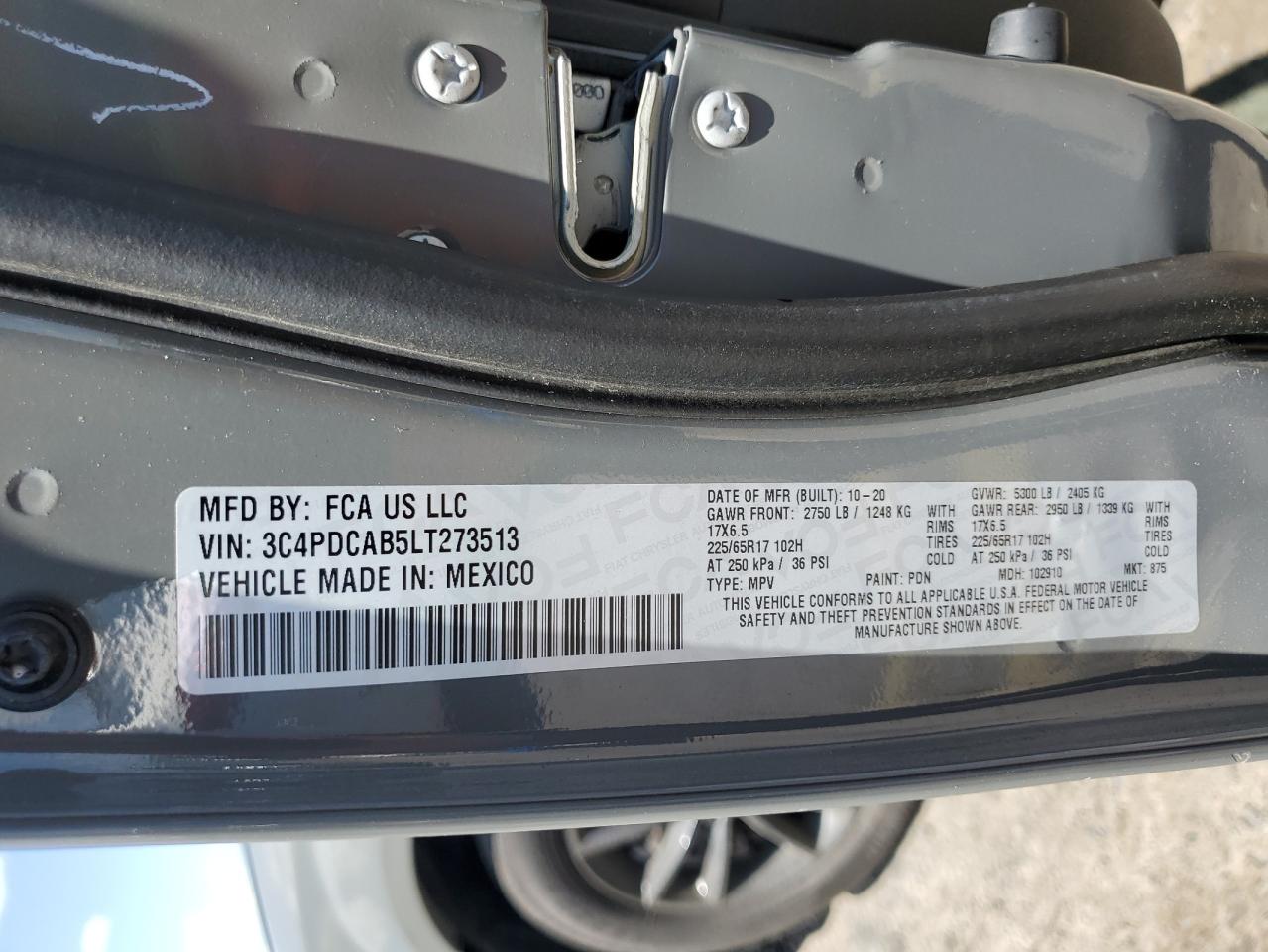 3C4PDCAB5LT273513 2020 Dodge Journey Se