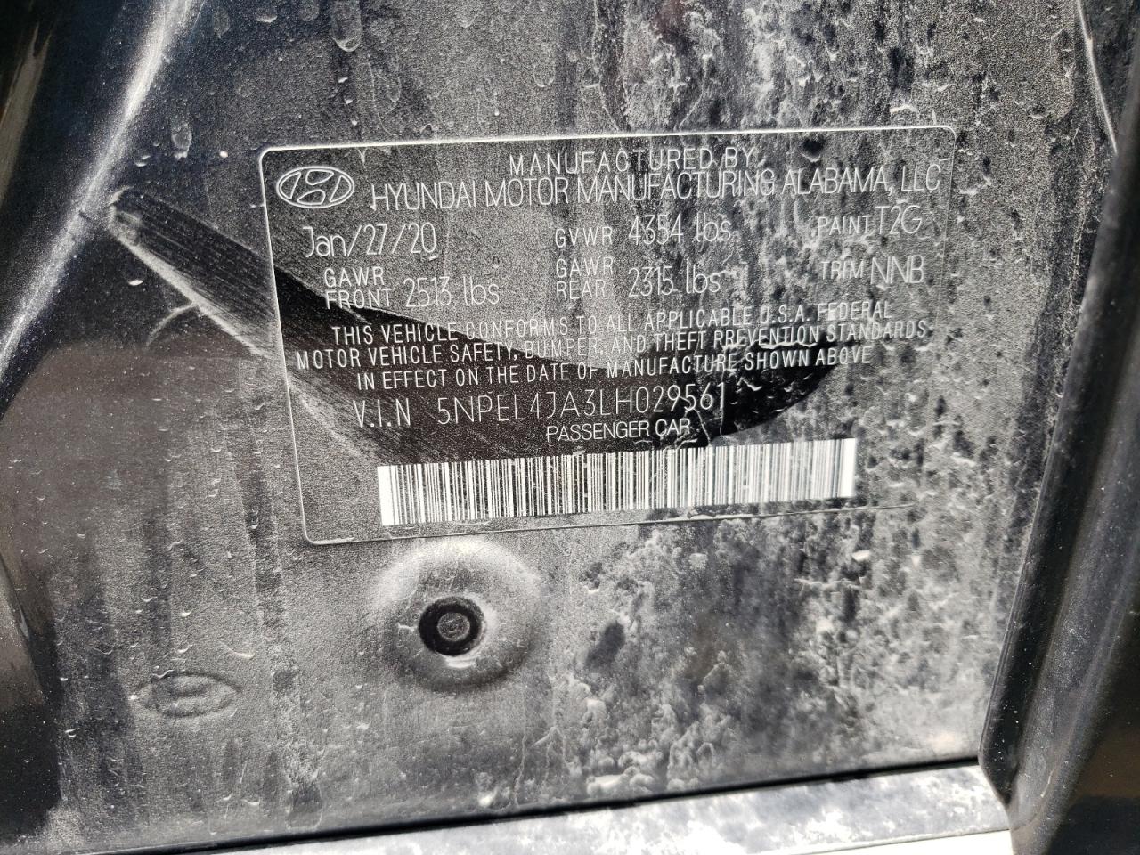 5NPEL4JA3LH029561 2020 Hyundai Sonata Sel
