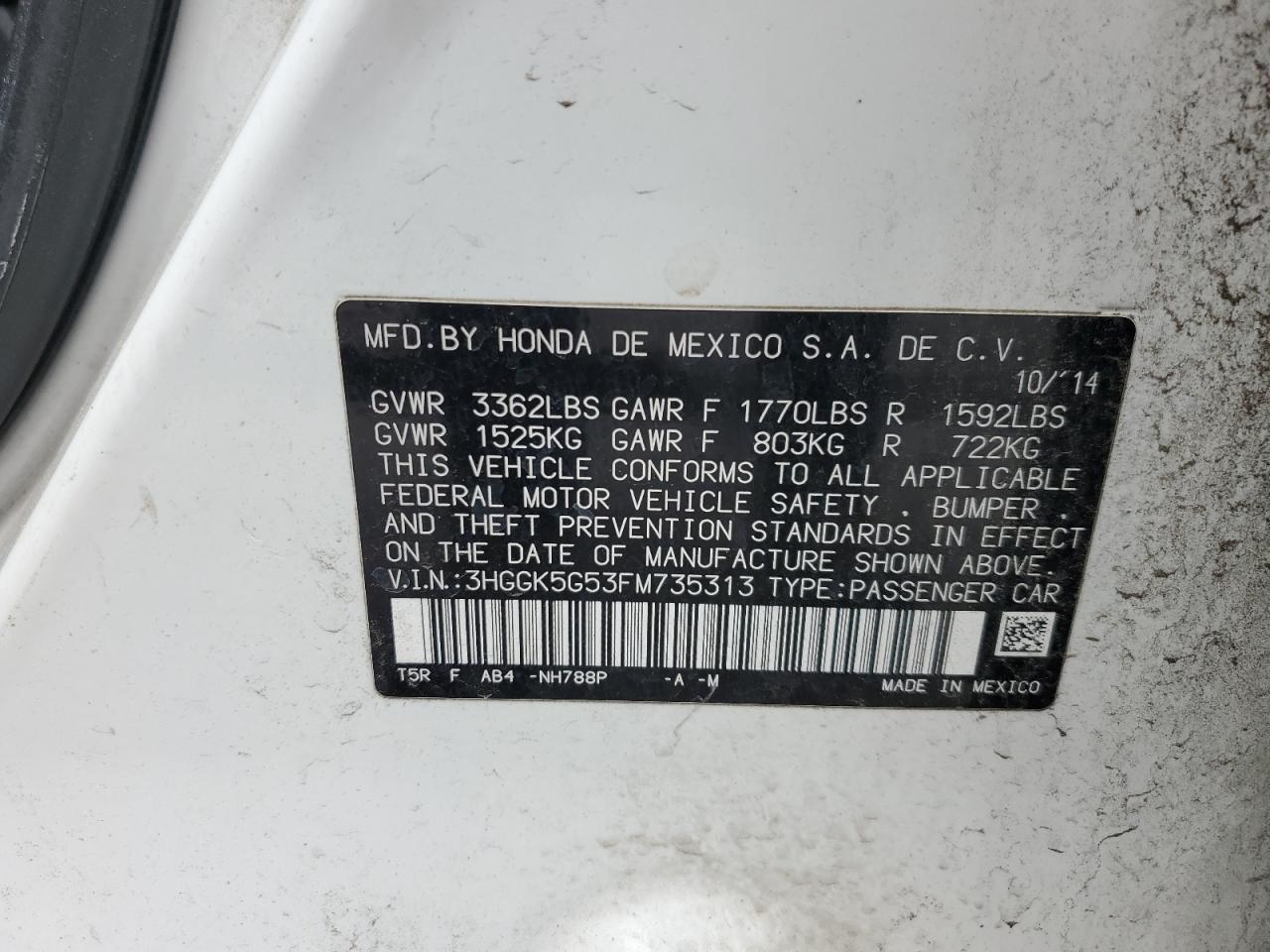 3HGGK5G53FM735313 2015 Honda Fit Lx