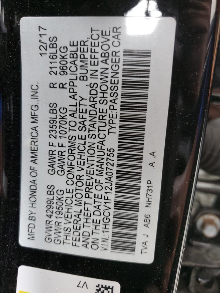 1HGCV1F12JA072755 2018 Honda Accord Lx