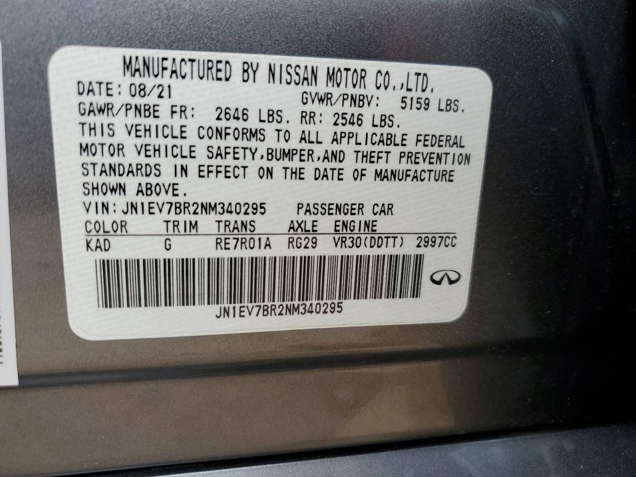 JN1EV7BR2NM340295 2022 Infiniti Q50 Luxe