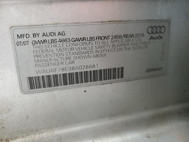 2008 Audi A4 2.0T VIN: WAUAF78E38A028681 Lot: 57153994