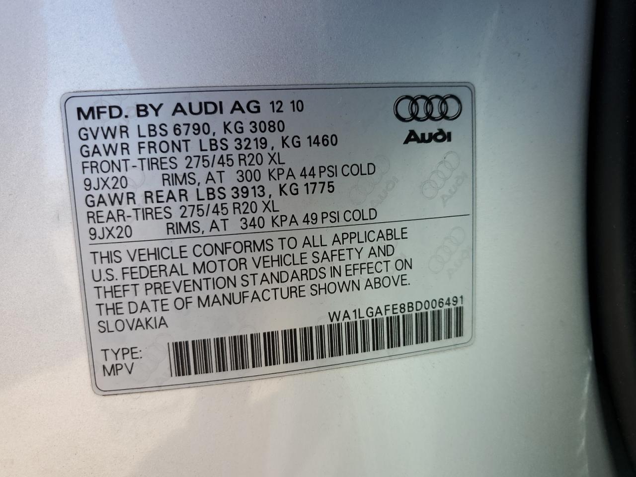 WA1LGAFE8BD006491 2011 Audi Q7 Premium Plus