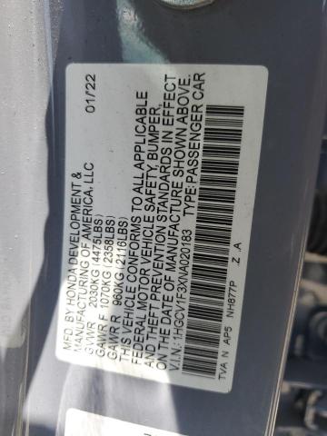 2022 Honda Accord Sport VIN: 1HGCV1F3XNA020183 Lot: 56539594