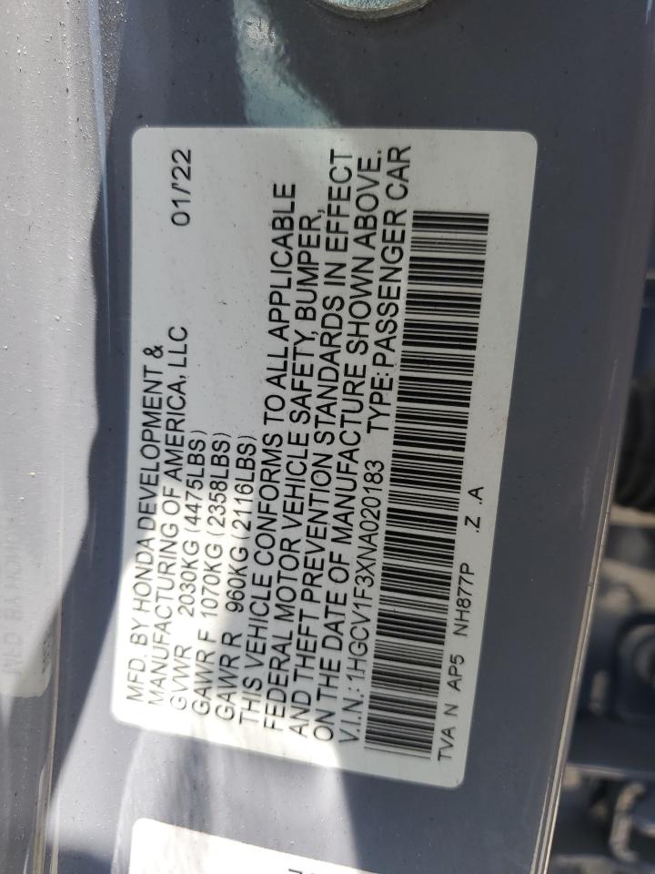 1HGCV1F3XNA020183 2022 Honda Accord Sport