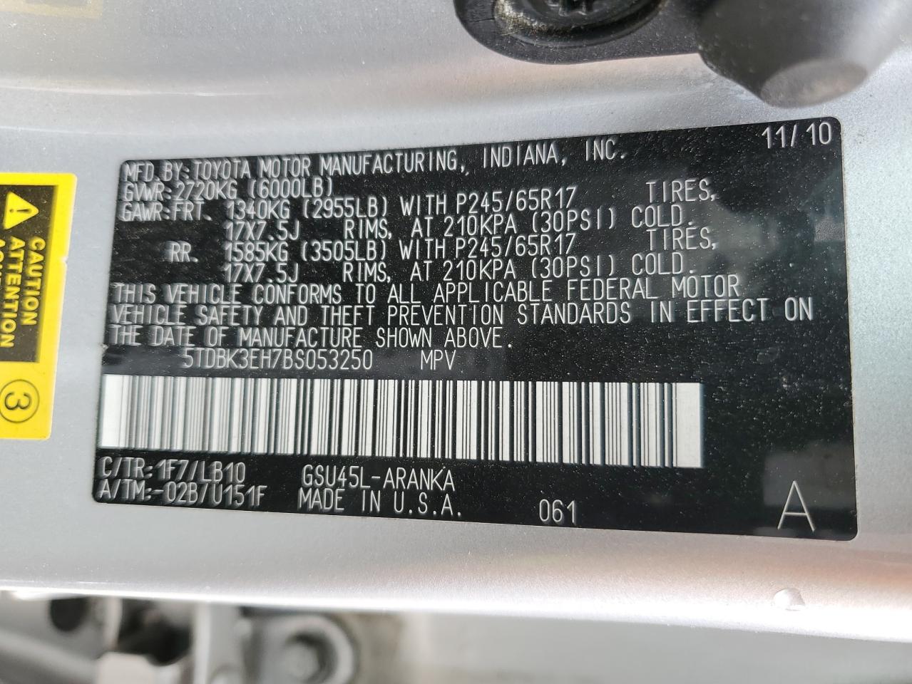 5TDBK3EH7BS053250 2011 Toyota Highlander Base