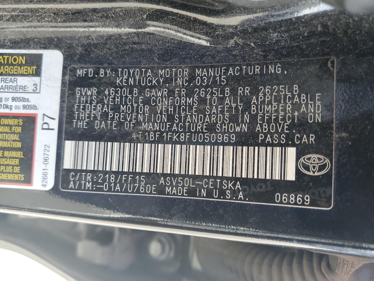 4T1BF1FK8FU050969 2015 Toyota Camry Le