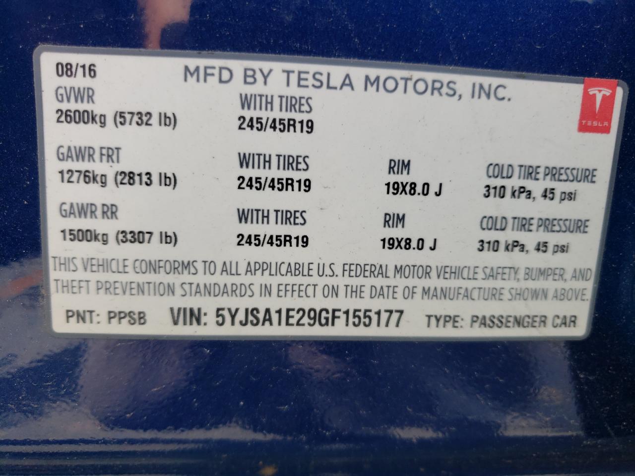 5YJSA1E29GF155177 2016 Tesla Model S