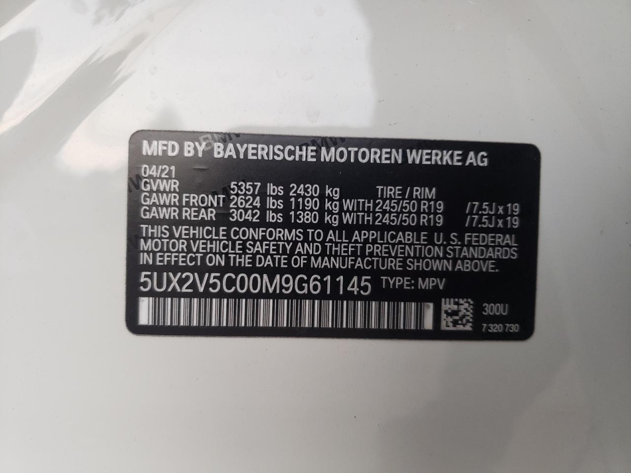 5UX2V5C00M9G61145 2021 BMW X4 xDrivem40I