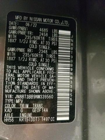 2022 Nissan Rogue Sv VIN: JN8BT3BB9NW339560 Lot: 55476274