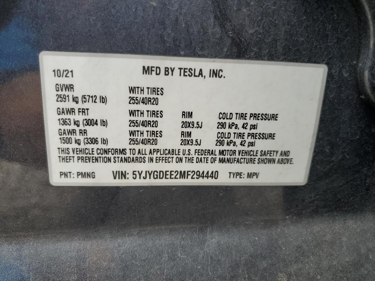 5YJYGDEE2MF294440 2021 Tesla Model Y