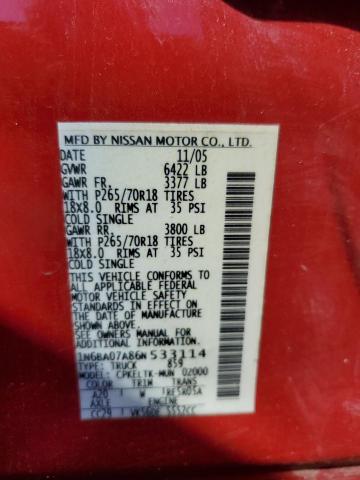 2006 Nissan Titan Xe VIN: 1N6BA07A86N533114 Lot: 57035254