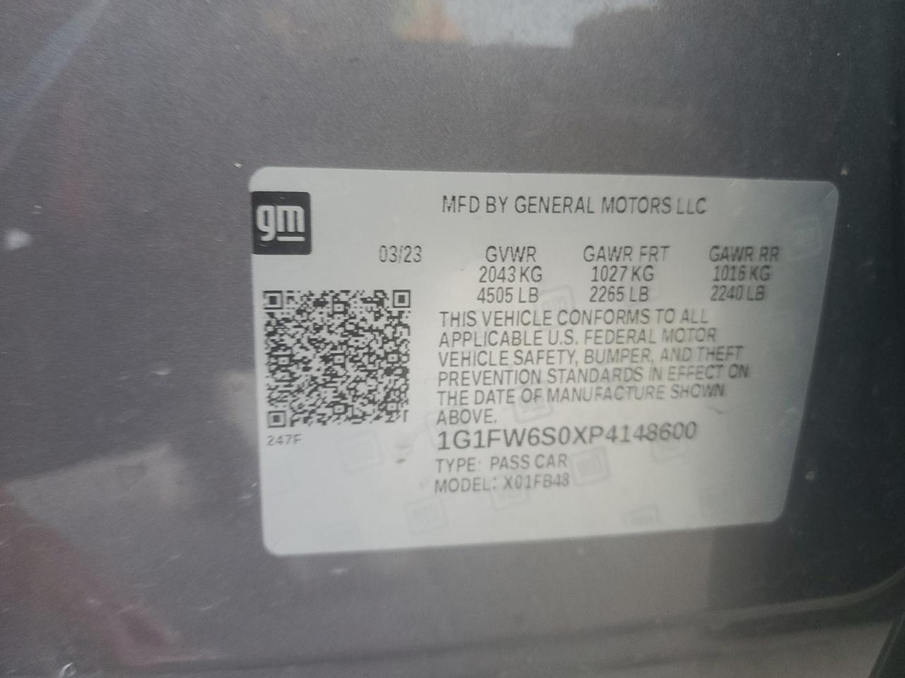 1G1FW6S0XP4148600 2023 Chevrolet Bolt Ev 1Lt