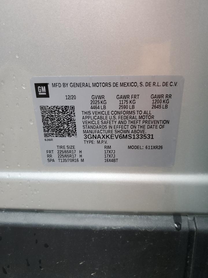 3GNAXKEV6MS133531 2021 Chevrolet Equinox Lt