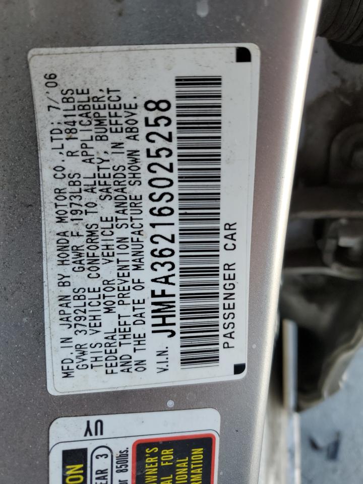 JHMFA36216S025258 2006 Honda Civic Hybrid