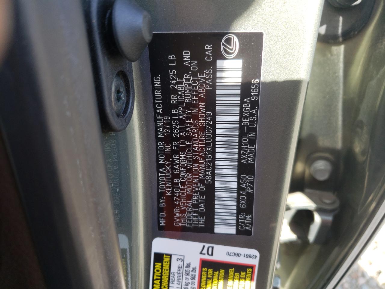 58AC21B1XLU007249 2020 Lexus Es 300H Base