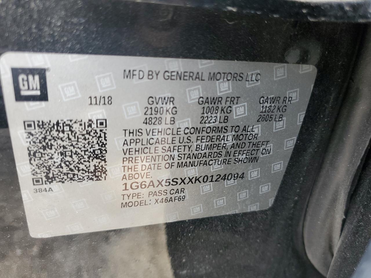 1G6AX5SXXK0124094 2019 Cadillac Cts Luxury