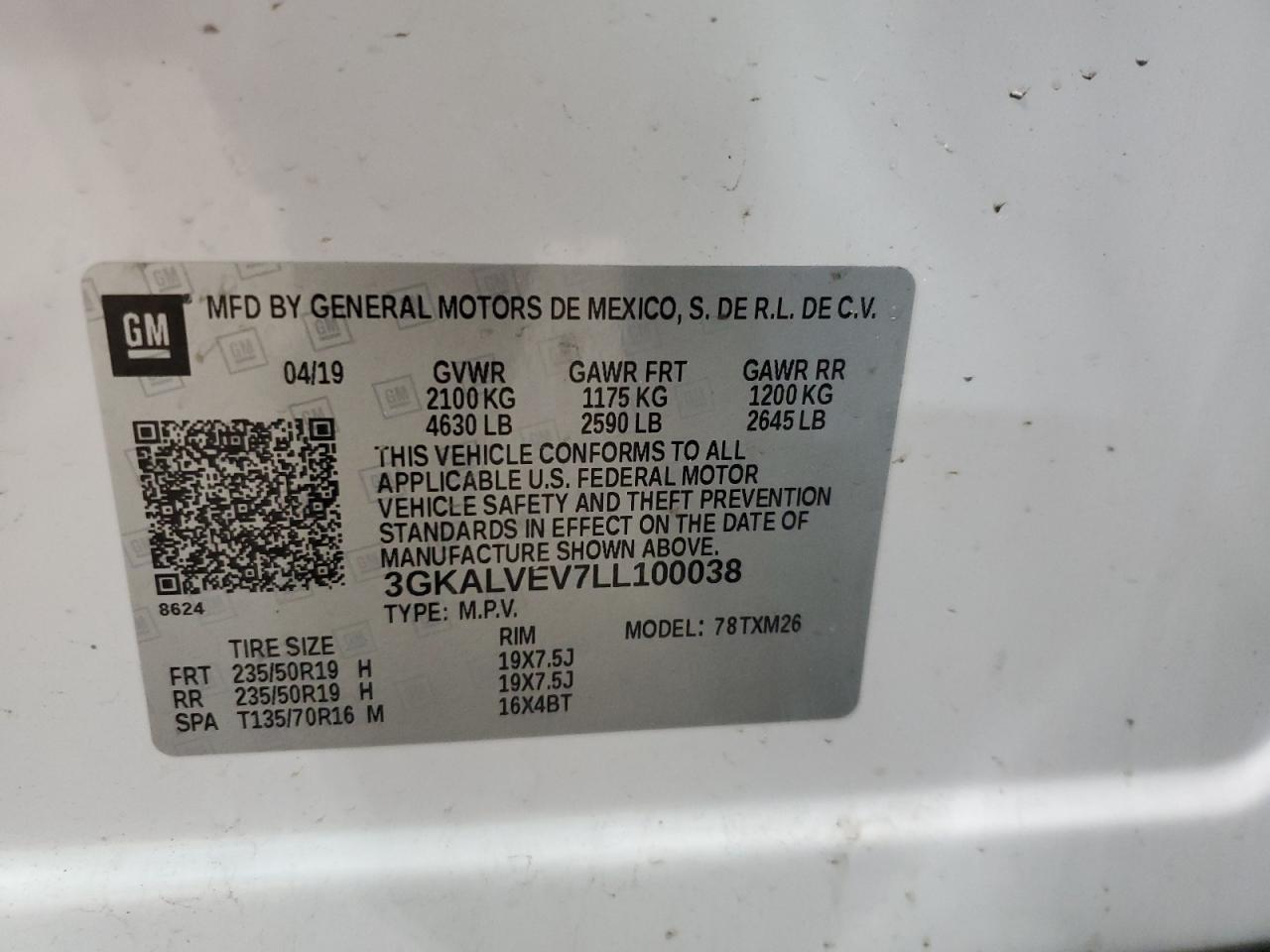 3GKALVEV7LL100038 2020 GMC Terrain Slt