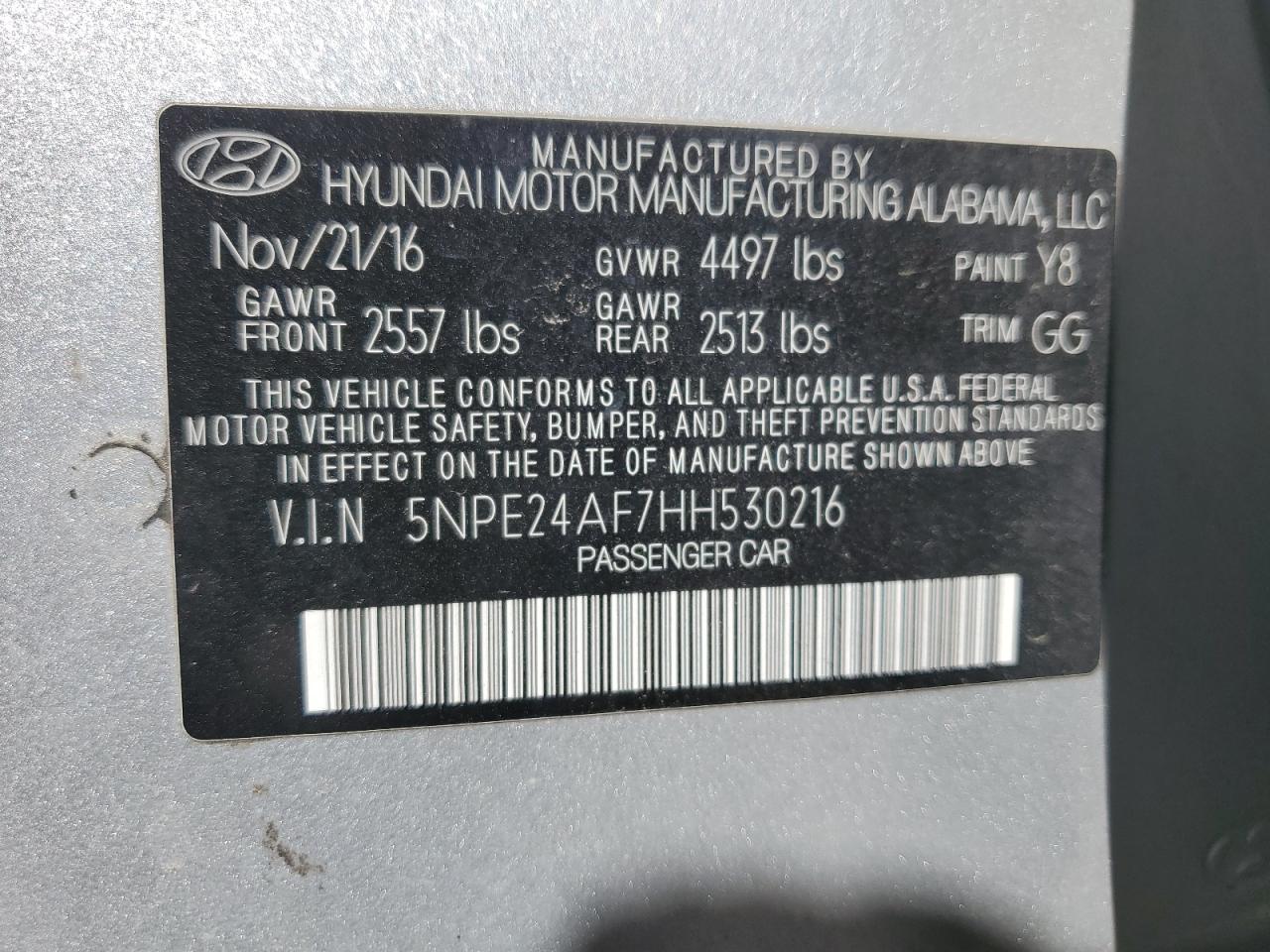 5NPE24AF7HH530216 2017 Hyundai Sonata Se