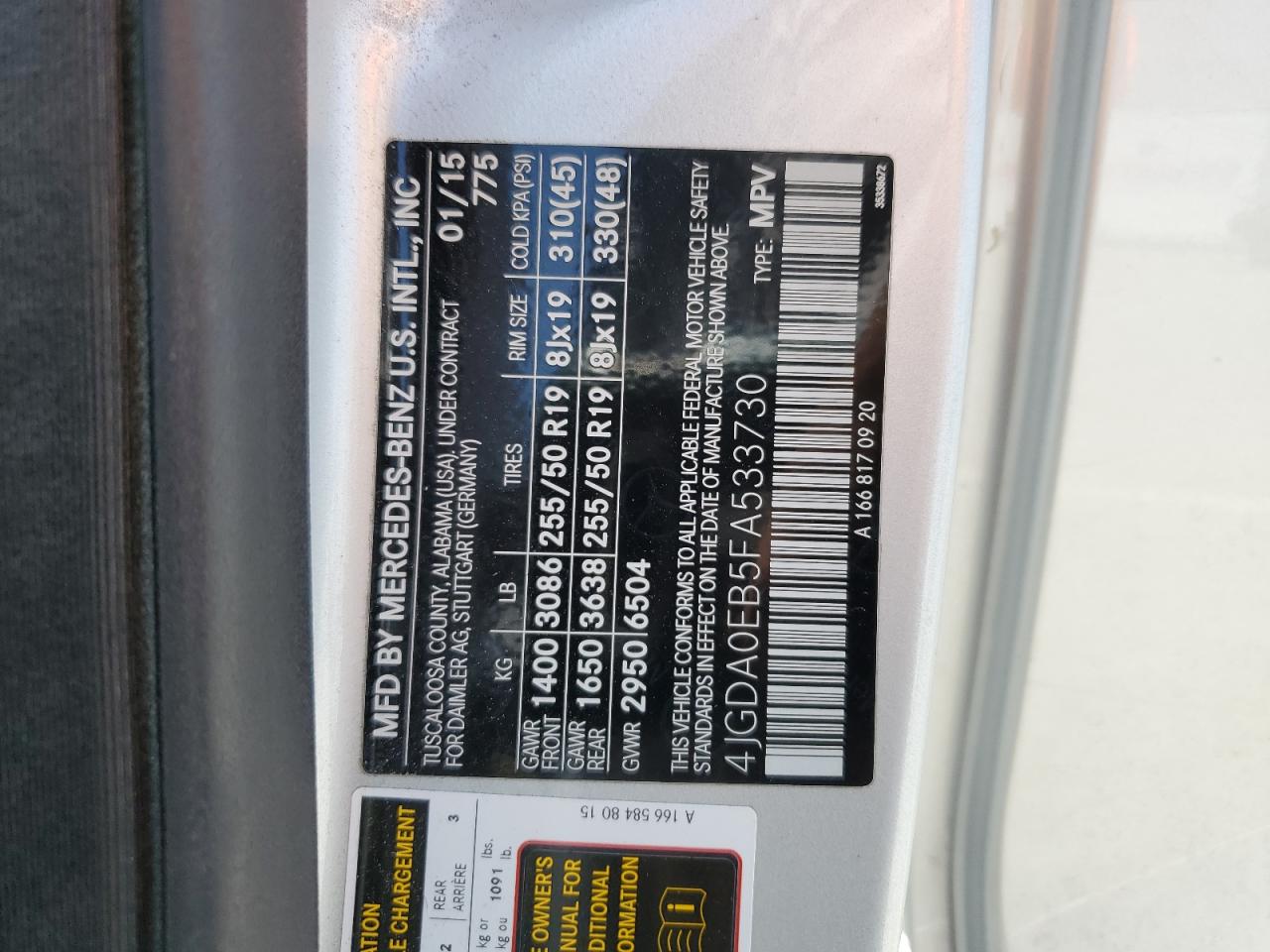 4JGDA0EB5FA533730 2015 Mercedes-Benz Ml 250 Bluetec