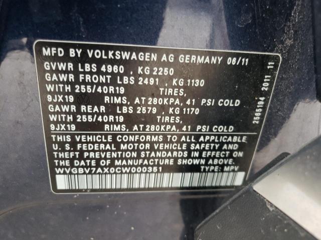 2012 Volkswagen Tiguan S VIN: WVGBV7AX0CW000351 Lot: 54373154