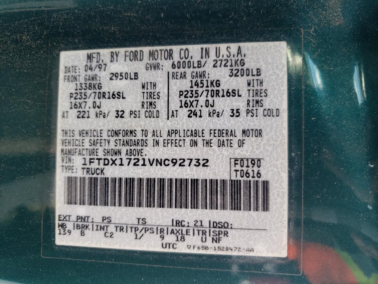 1FTDX1721VNC92732 1997 Ford F150