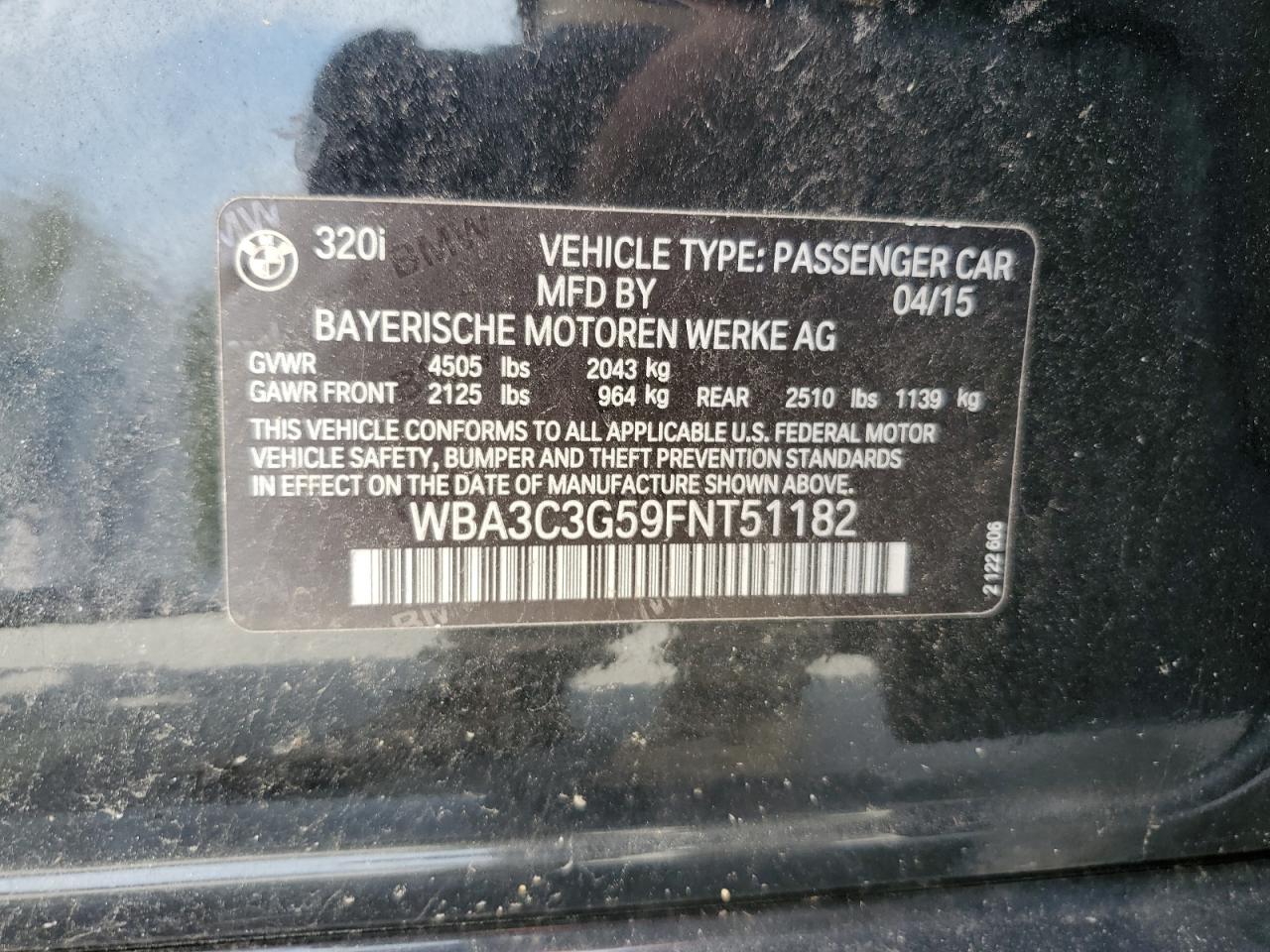 WBA3C3G59FNT51182 2015 BMW 320 I xDrive