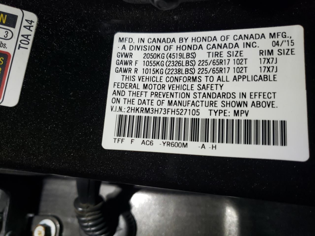 2HKRM3H73FH527105 2015 Honda Cr-V Exl