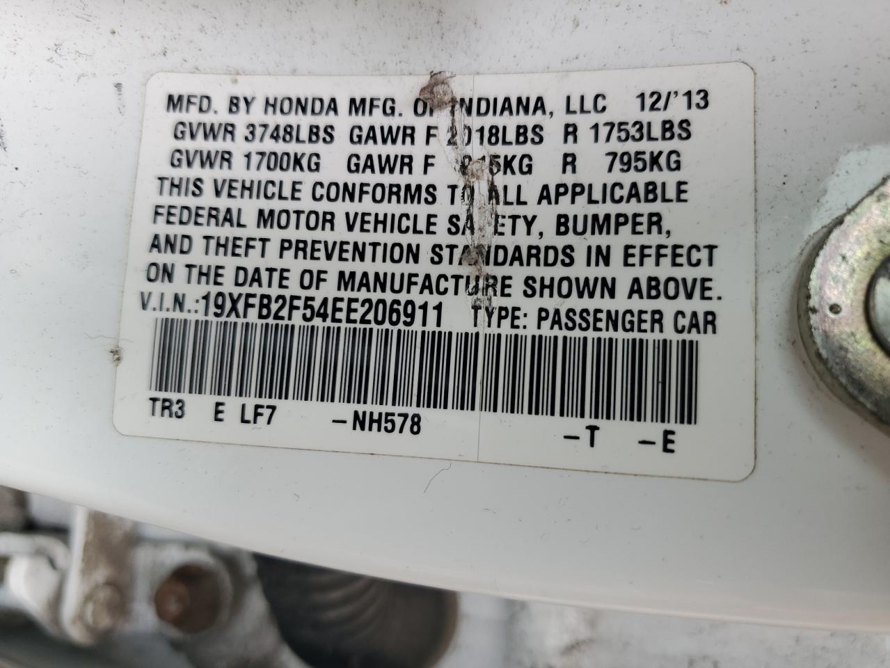 19XFB2F54EE206911 2014 Honda Civic Lx