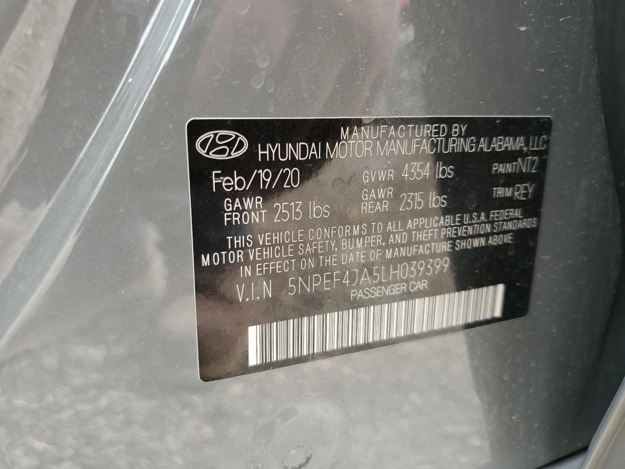 5NPEF4JA5LH039399 2020 Hyundai Sonata Sel