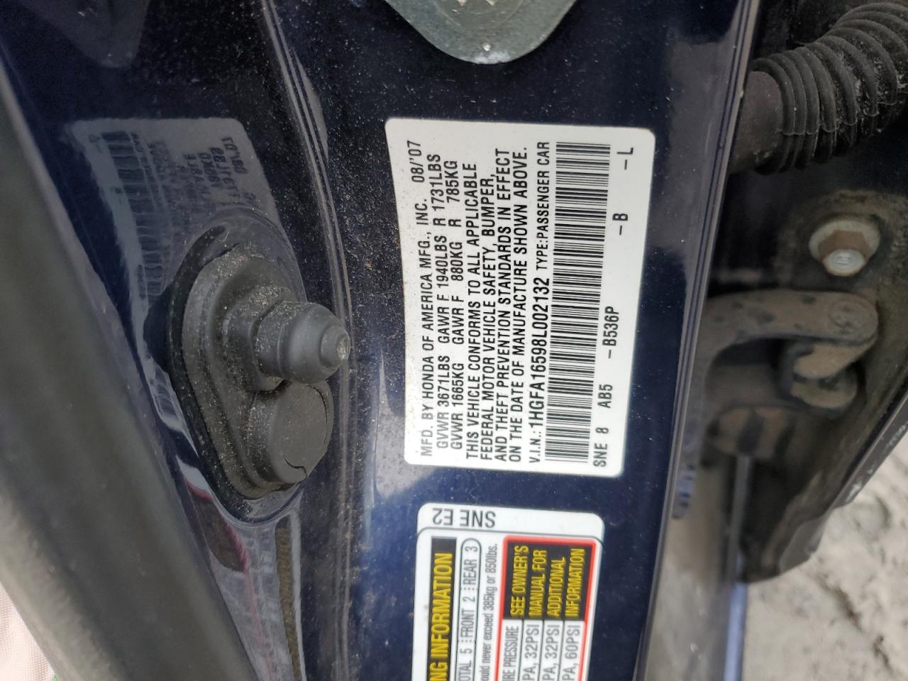 1HGFA16598L002132 2008 Honda Civic Lx