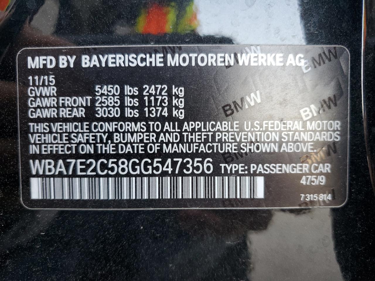 WBA7E2C58GG547356 2016 BMW 740 I