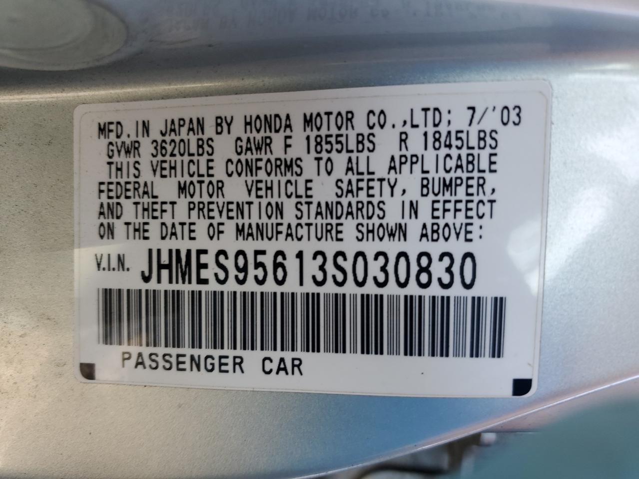 JHMES95613S030830 2003 Honda Civic Hybrid