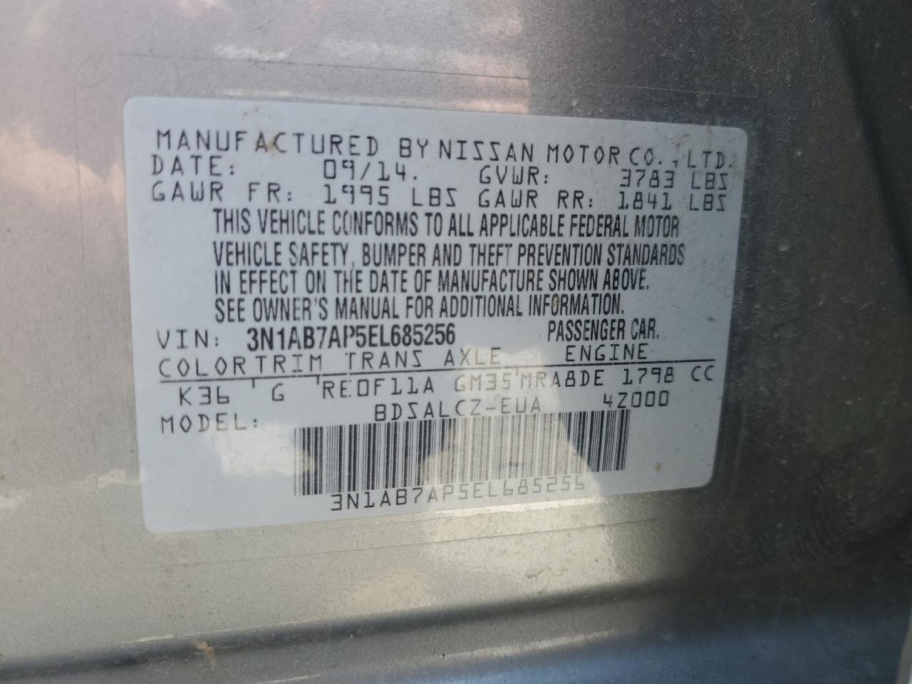 3N1AB7AP5EL685256 2014 Nissan Sentra S