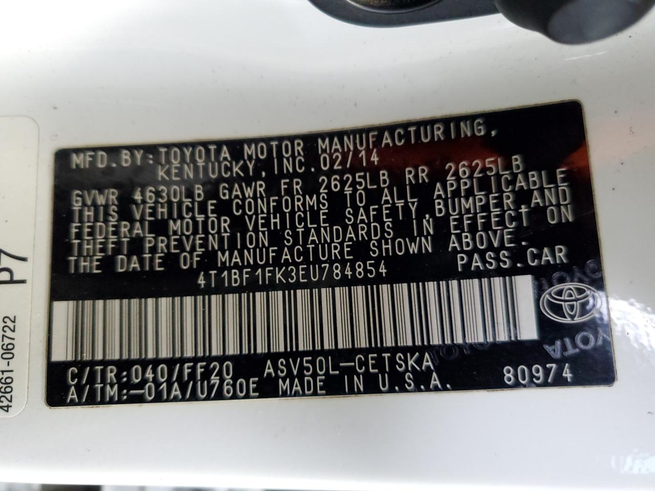 4T1BF1FK3EU784854 2014 Toyota Camry L