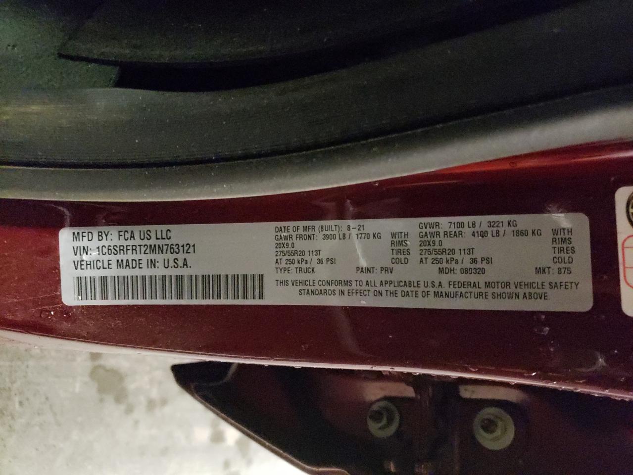 1C6SRFRT2MN763121 2021 Ram 1500 Laramie