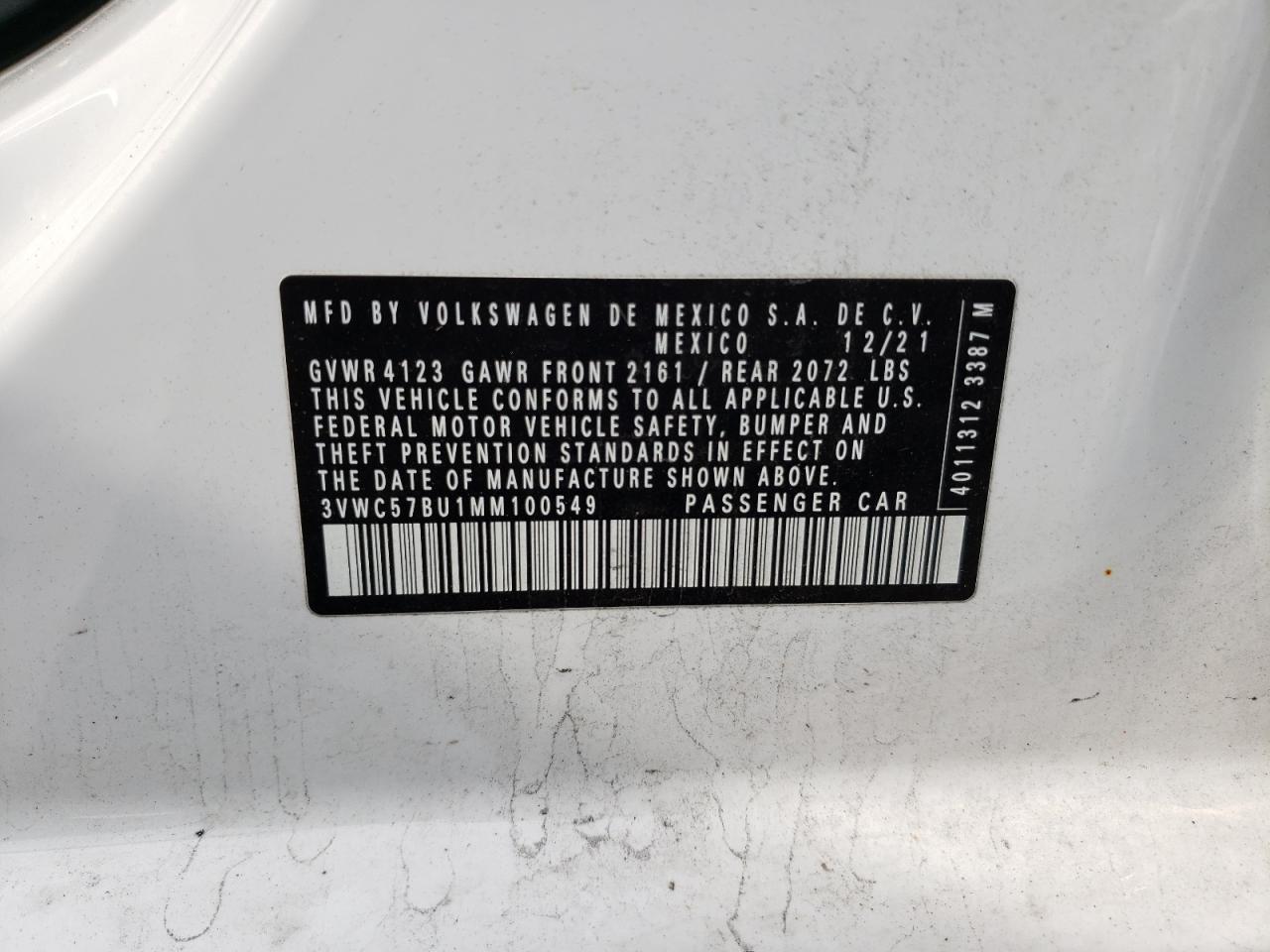 3VWC57BU1MM100549 2021 Volkswagen Jetta S