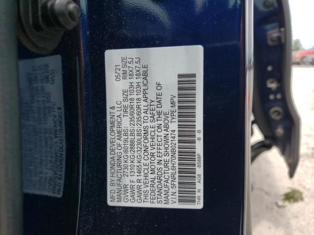 2022 Honda Odyssey Exl VIN: 5FNRL6H70NB021474 Lot: 56967564