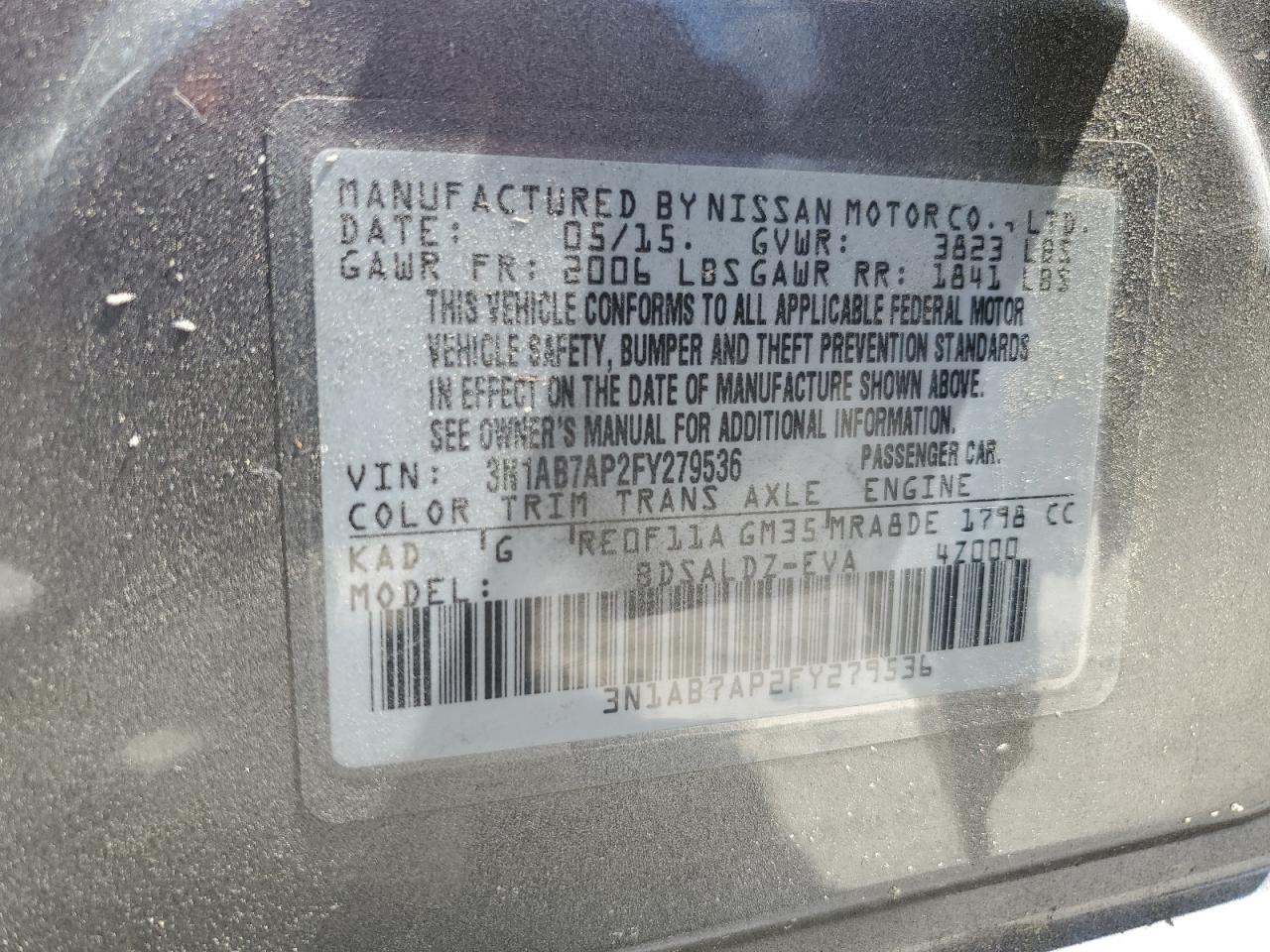 3N1AB7AP2FY279536 2015 Nissan Sentra S