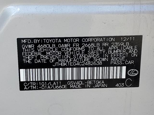 2012 Lexus Es 350 VIN: JTHBK1EG4C2482638 Lot: 56275504