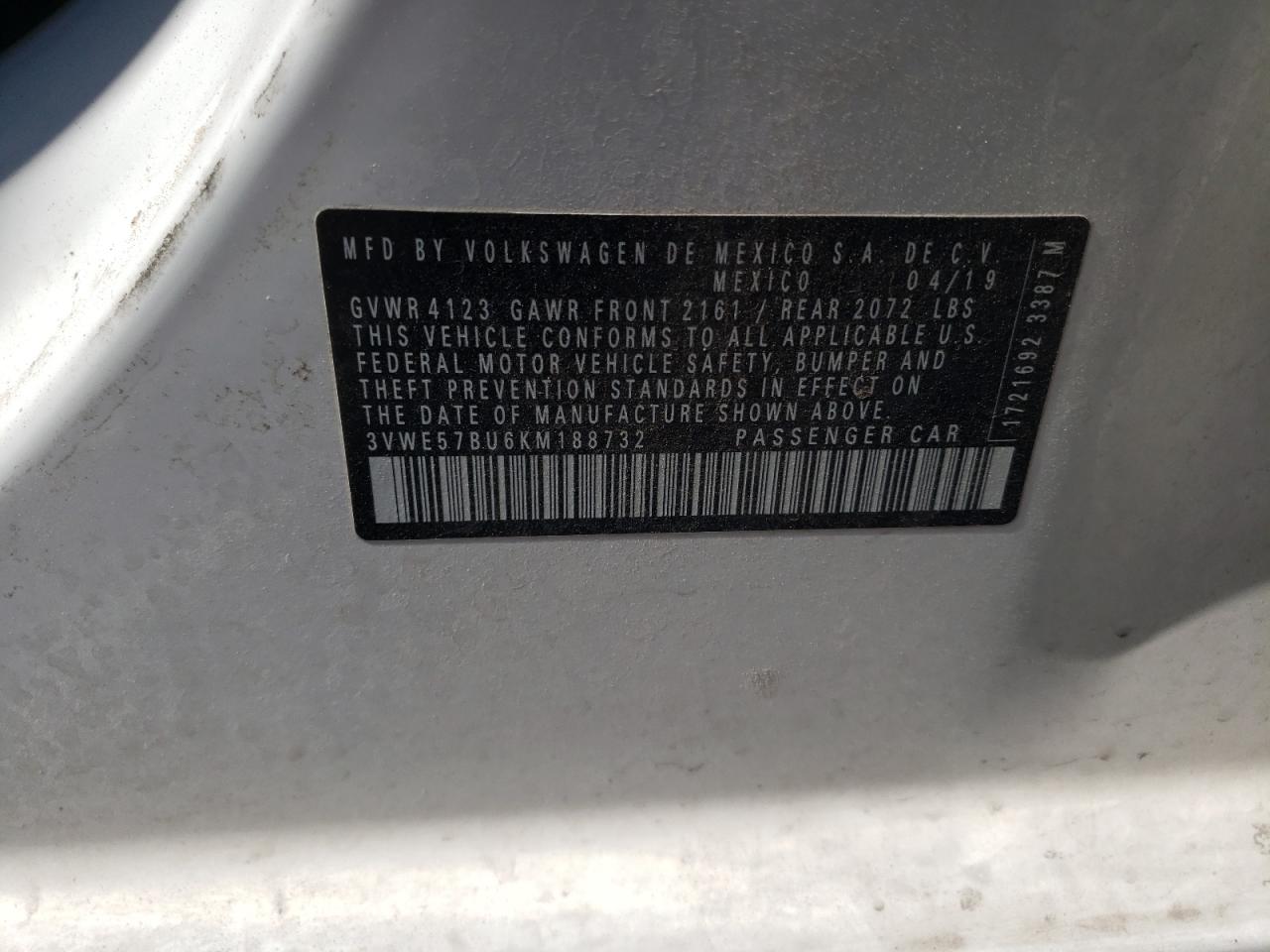 3VWE57BU6KM188732 2019 Volkswagen Jetta Sel