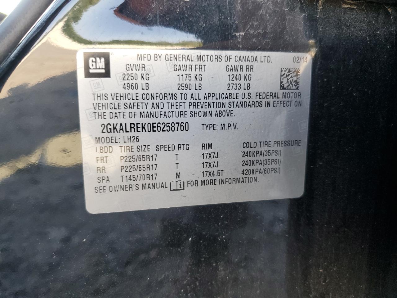 2GKALREK0E6258760 2014 GMC Terrain Sle
