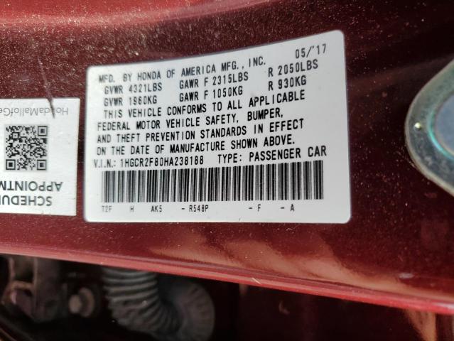 2017 Honda Accord Exl VIN: 1HGCR2F80HA238188 Lot: 53988014