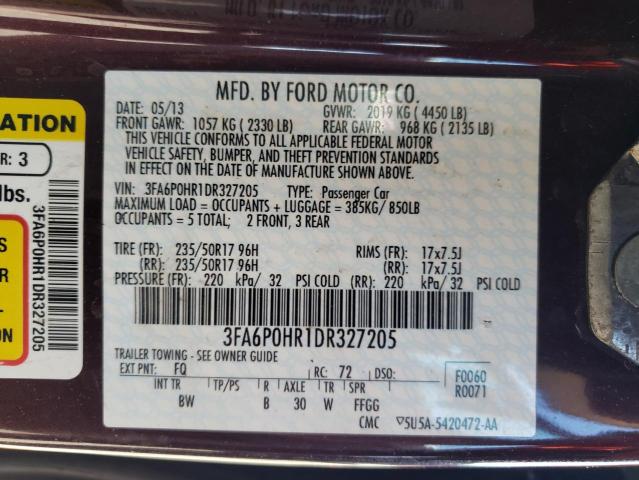 2013 Ford Fusion Se VIN: 3FA6P0HR1DR327205 Lot: 53313054