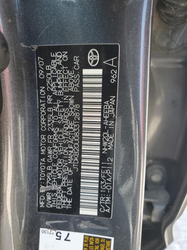 JTDKB20U083312878 2008 Toyota Prius