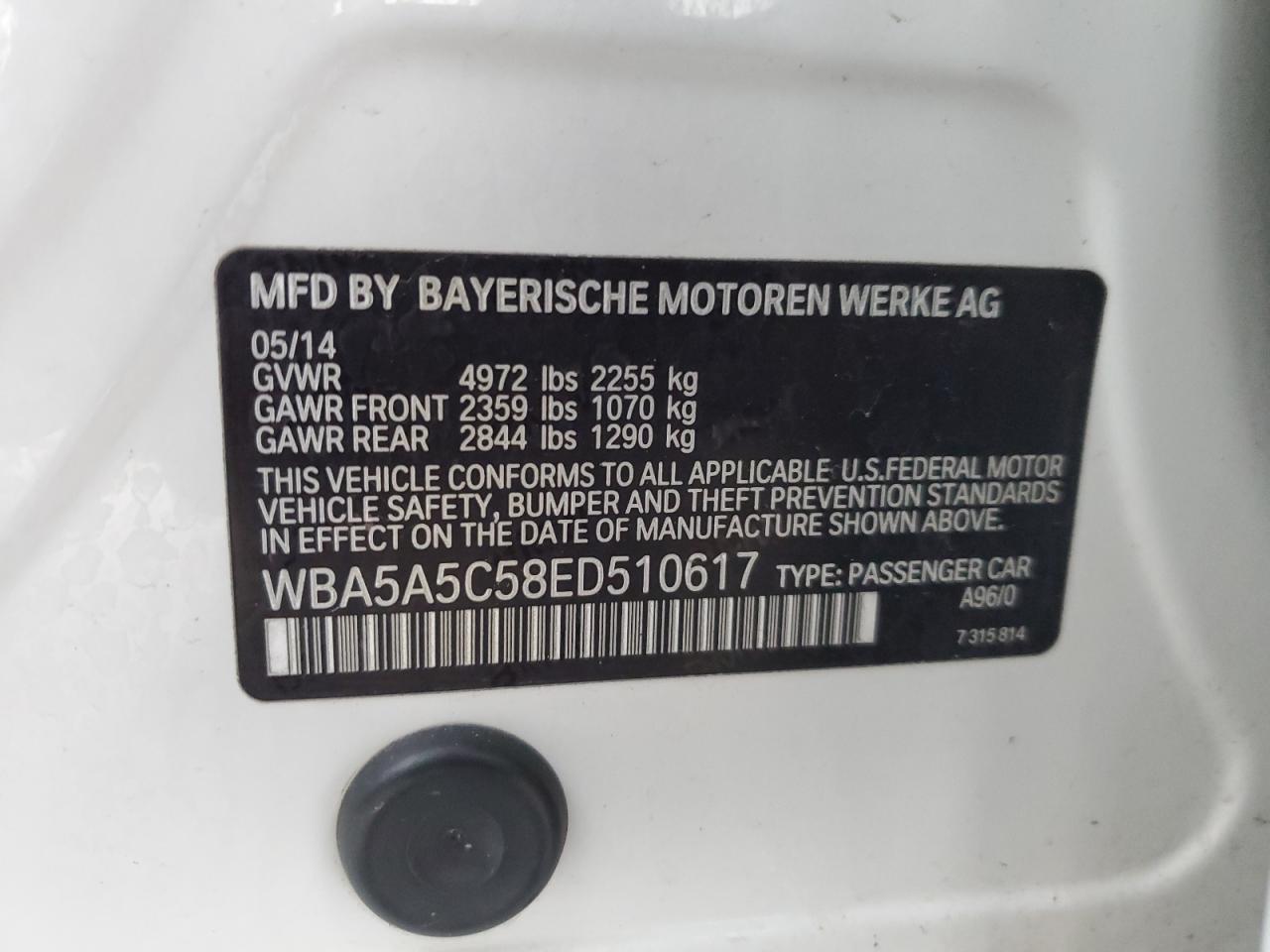 WBA5A5C58ED510617 2014 BMW 528 I