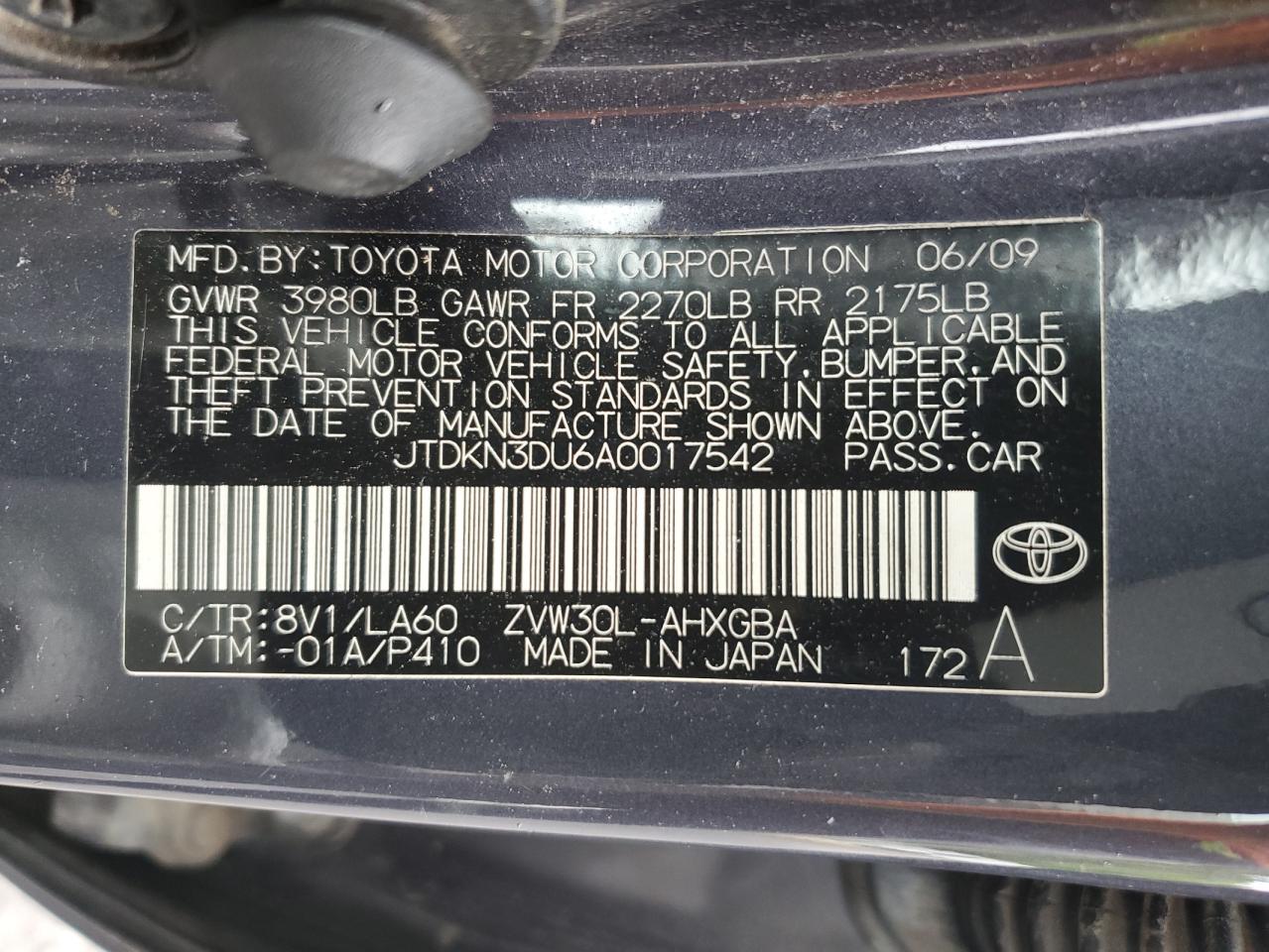 JTDKN3DU6A0017542 2010 Toyota Prius