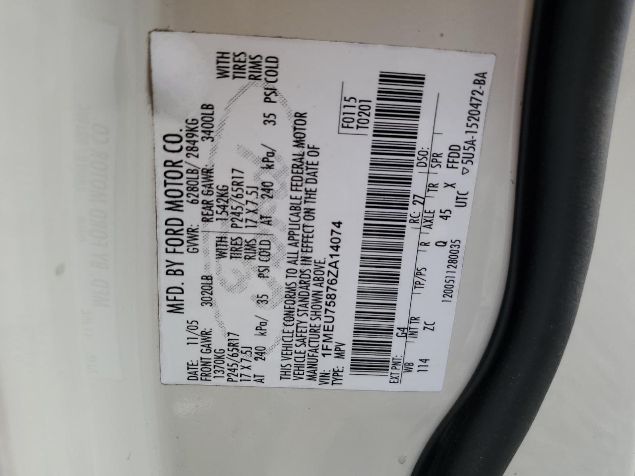 1FMEU75876ZA14074 2006 Ford Explorer Limited